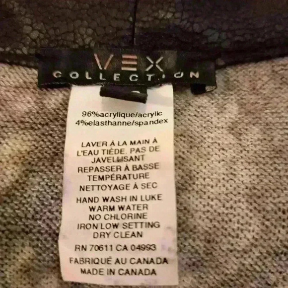 Vex Collection Open Cardigan Sweater Black and Creams long Sleeve Size 44 #165 - Picture 6 of 10